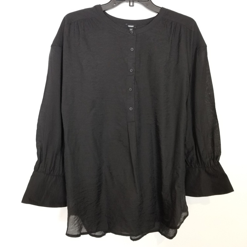 Banana Republic Women Button Nexk Blouse Top Sz L Black Lightweight Boho Office